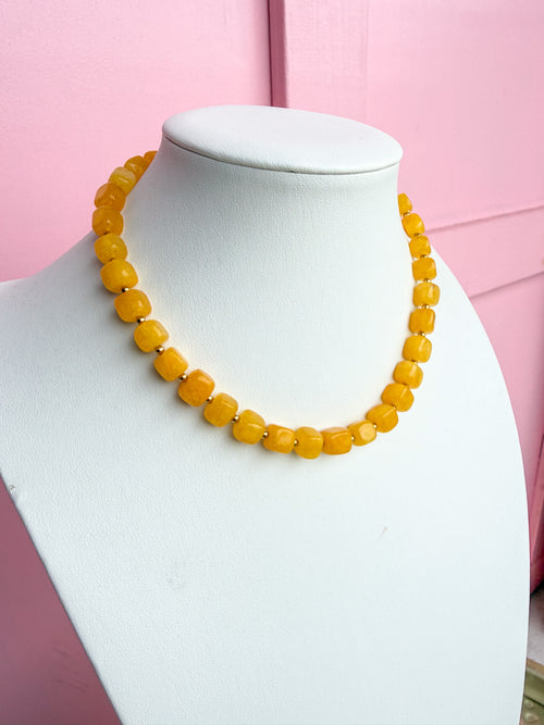 LOVE LEMON LANE | Faceted Square Glass Bead Necklace - Yellow