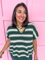 In The Mix Striped Sweater - Hunter Green