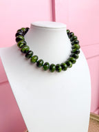 LOVE LEMON LANE | Chunky Marbled Rondelle Necklace - Olive