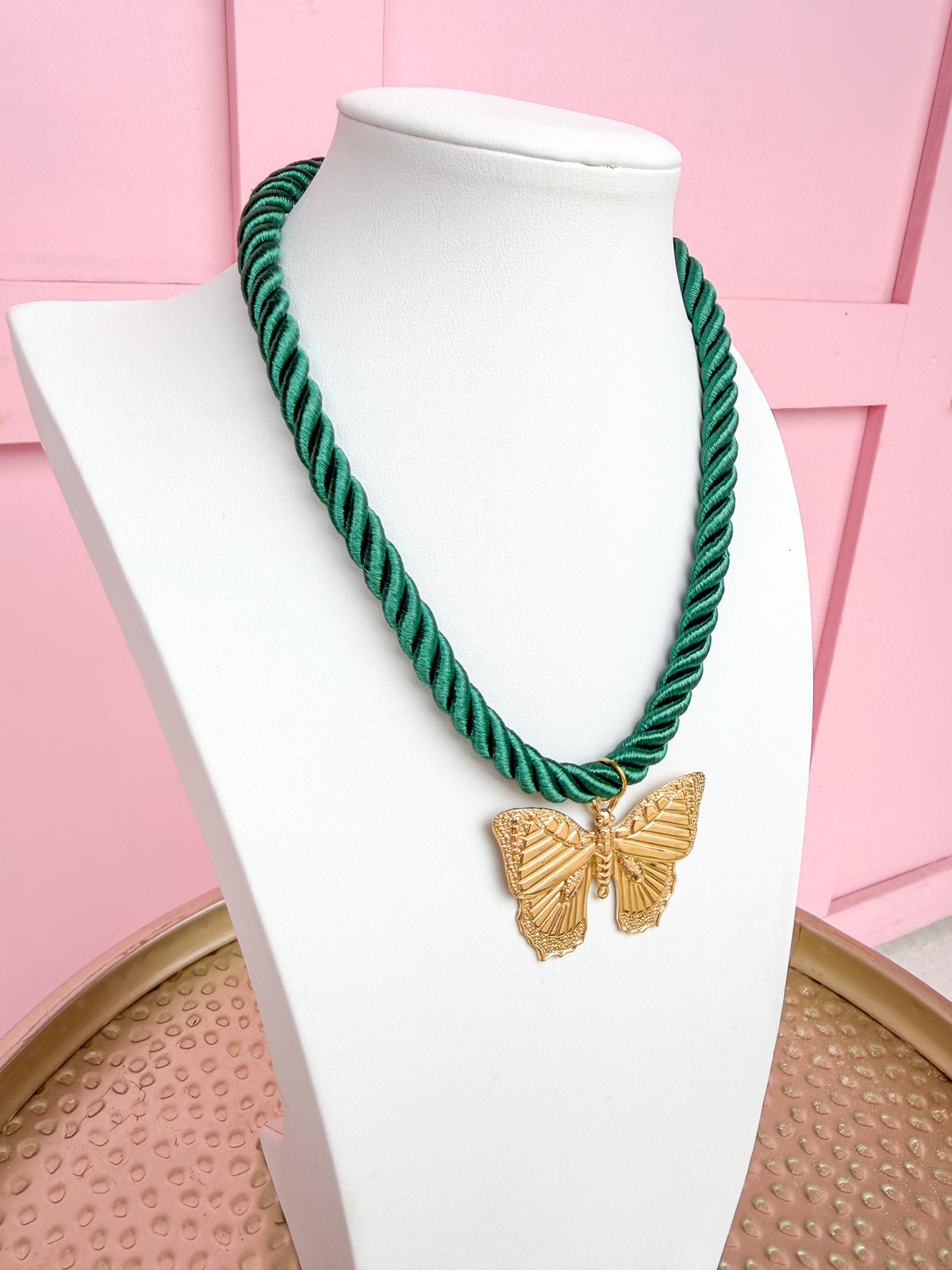 LOVE LEMON LANE | Corded Butterfly Necklace - Hunter Green
