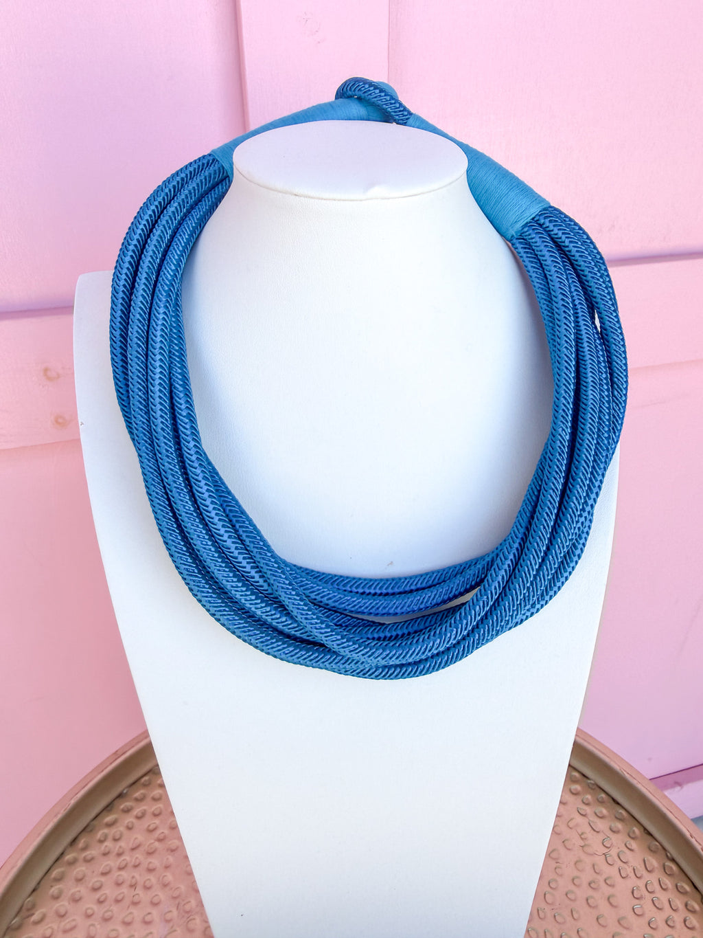Multi Strand Slub Rope Necklace - Peacock