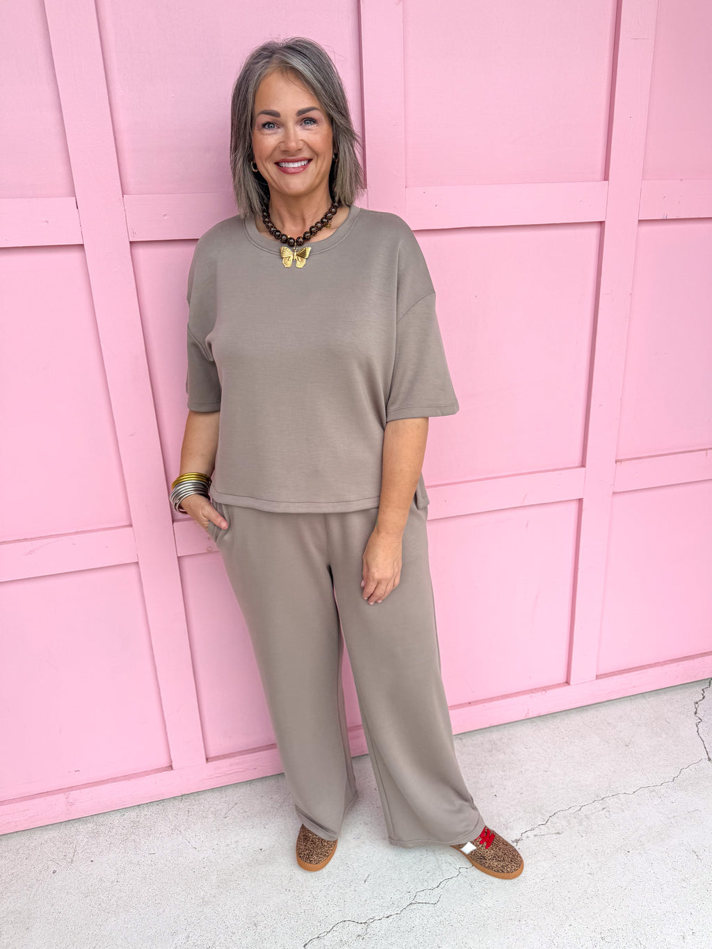 Taylor Crew Neck S/S Pant Set - Mocha