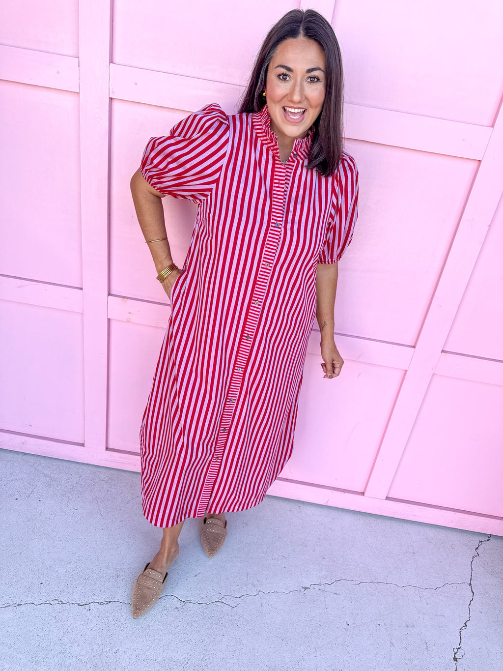 Savannah Stripe Dress - Red