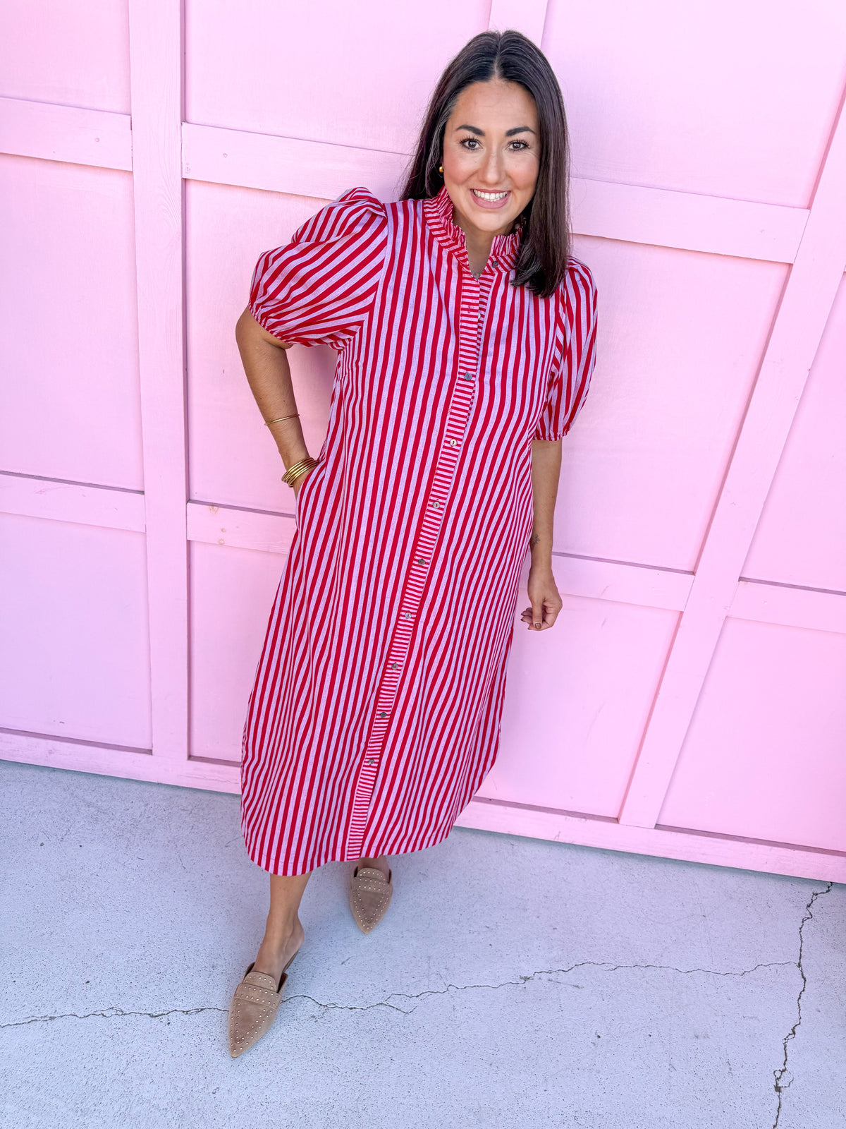 Savannah Stripe Dress - Red
