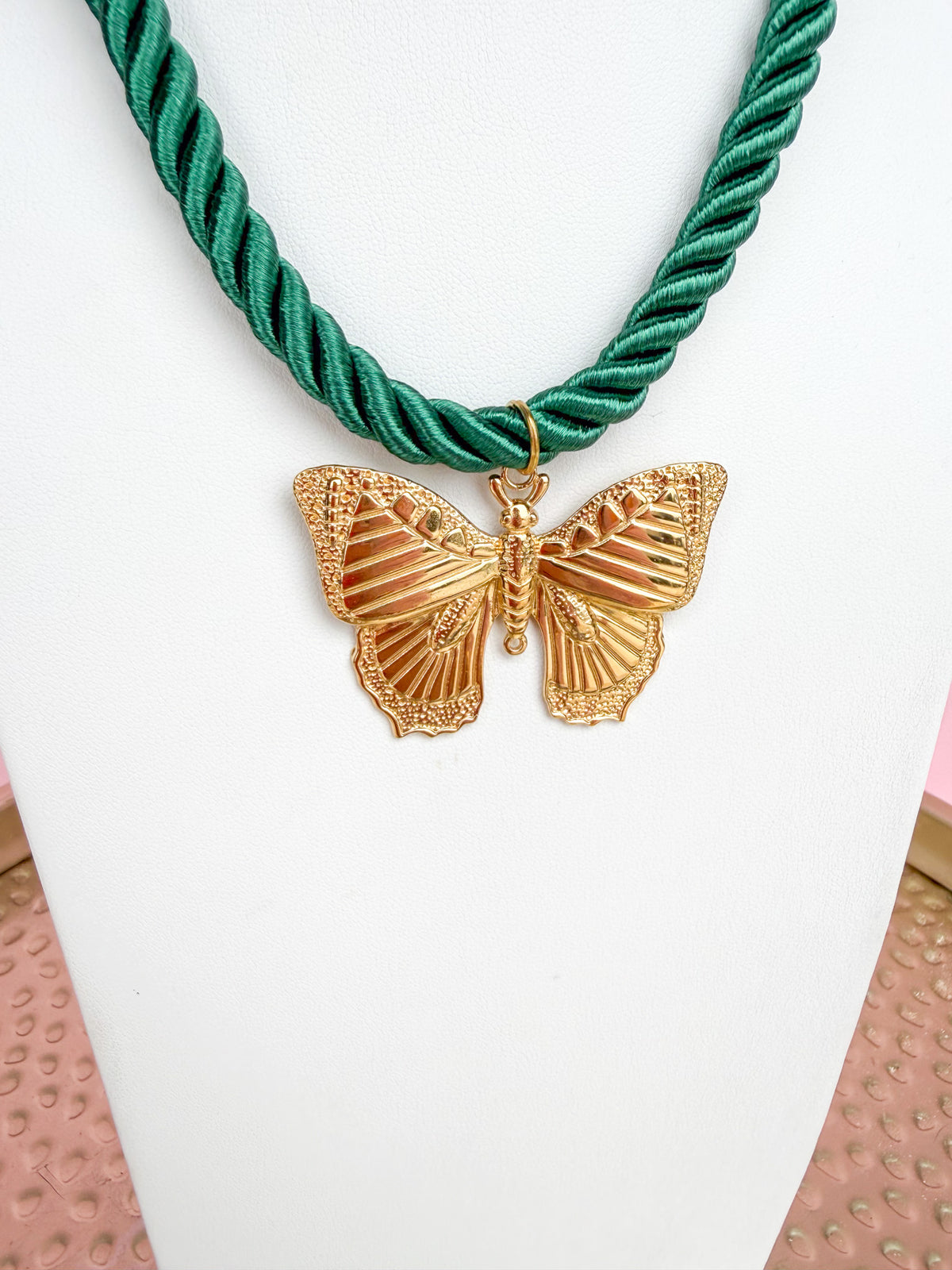 LOVE LEMON LANE | Corded Butterfly Necklace - Hunter Green