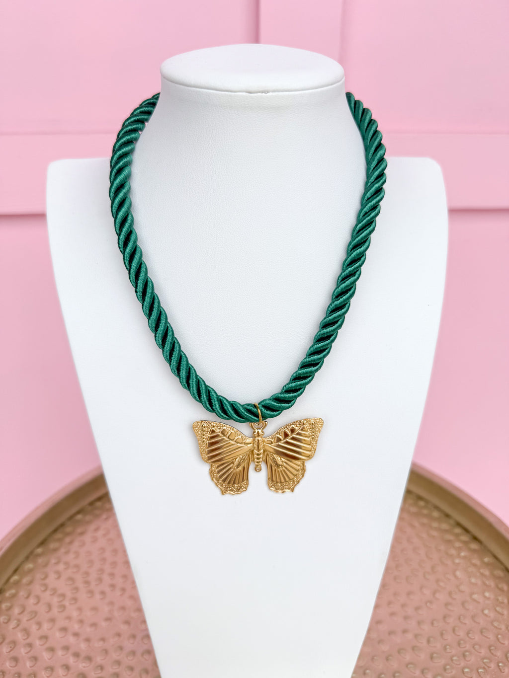 LOVE LEMON LANE | Corded Butterfly Necklace - Hunter Green