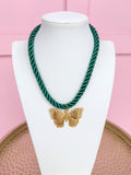 LOVE LEMON LANE | Corded Butterfly Necklace - Hunter Green