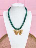 LOVE LEMON LANE | Corded Butterfly Necklace - Hunter Green