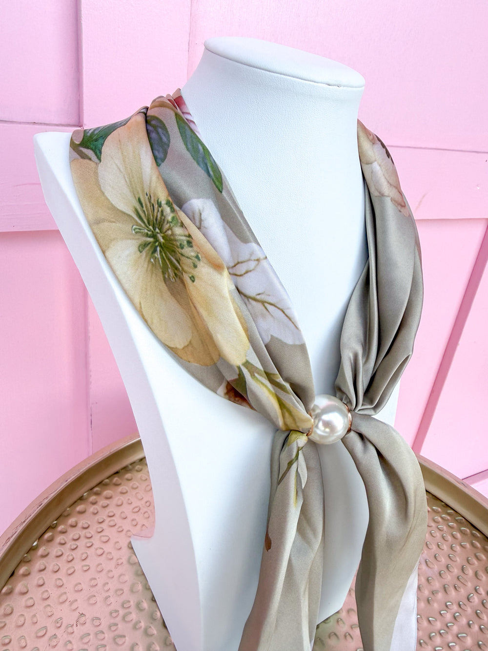 Autumn Petals Floral Scarf Necklace - Yellow/Tan