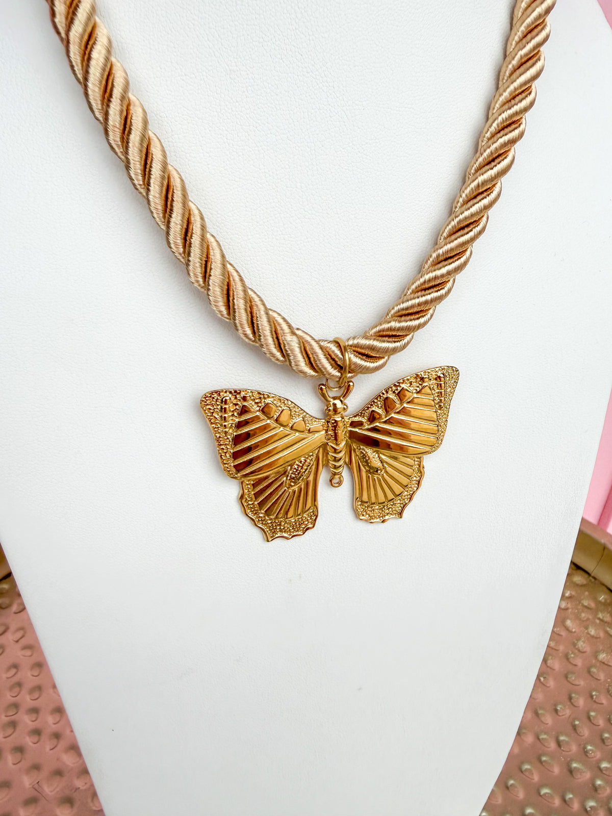 LOVE LEMON LANE | Corded Butterfly Necklace - Beige