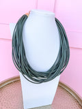 Leatherette Multi Strand Necklace - Matte Sage