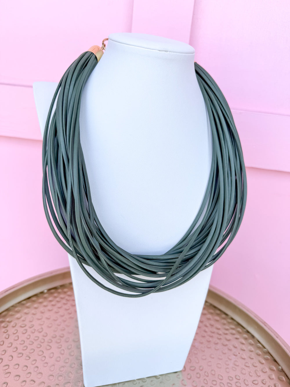 Leatherette Multi Strand Necklace - Matte Sage