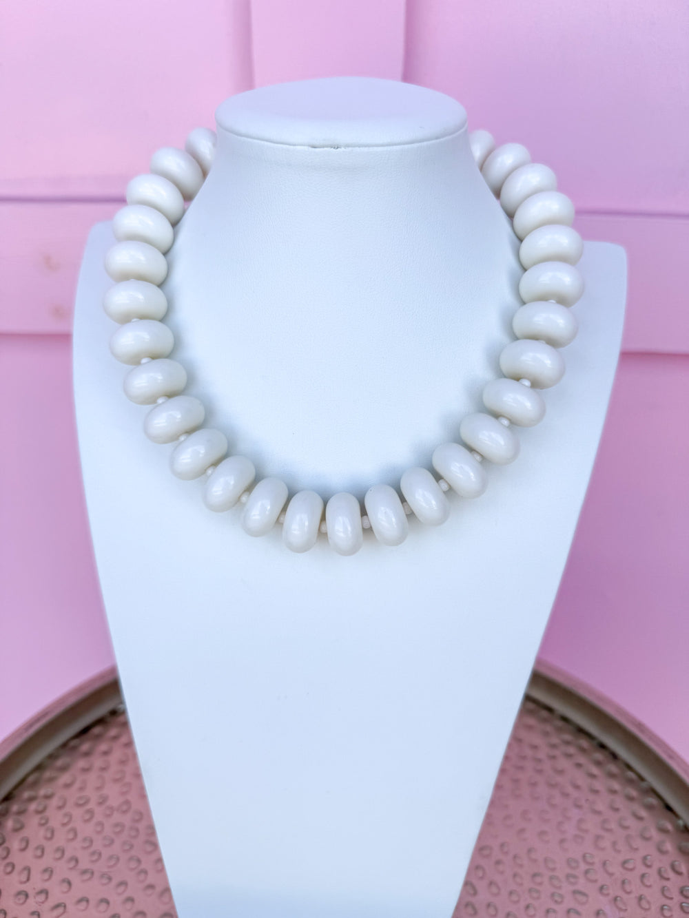 Chunky Rondelle Bead Necklace - Ivory