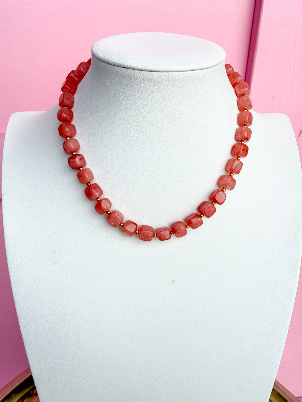 LOVE LEMON LANE | Faceted Square Glass Bead Necklace - Blush