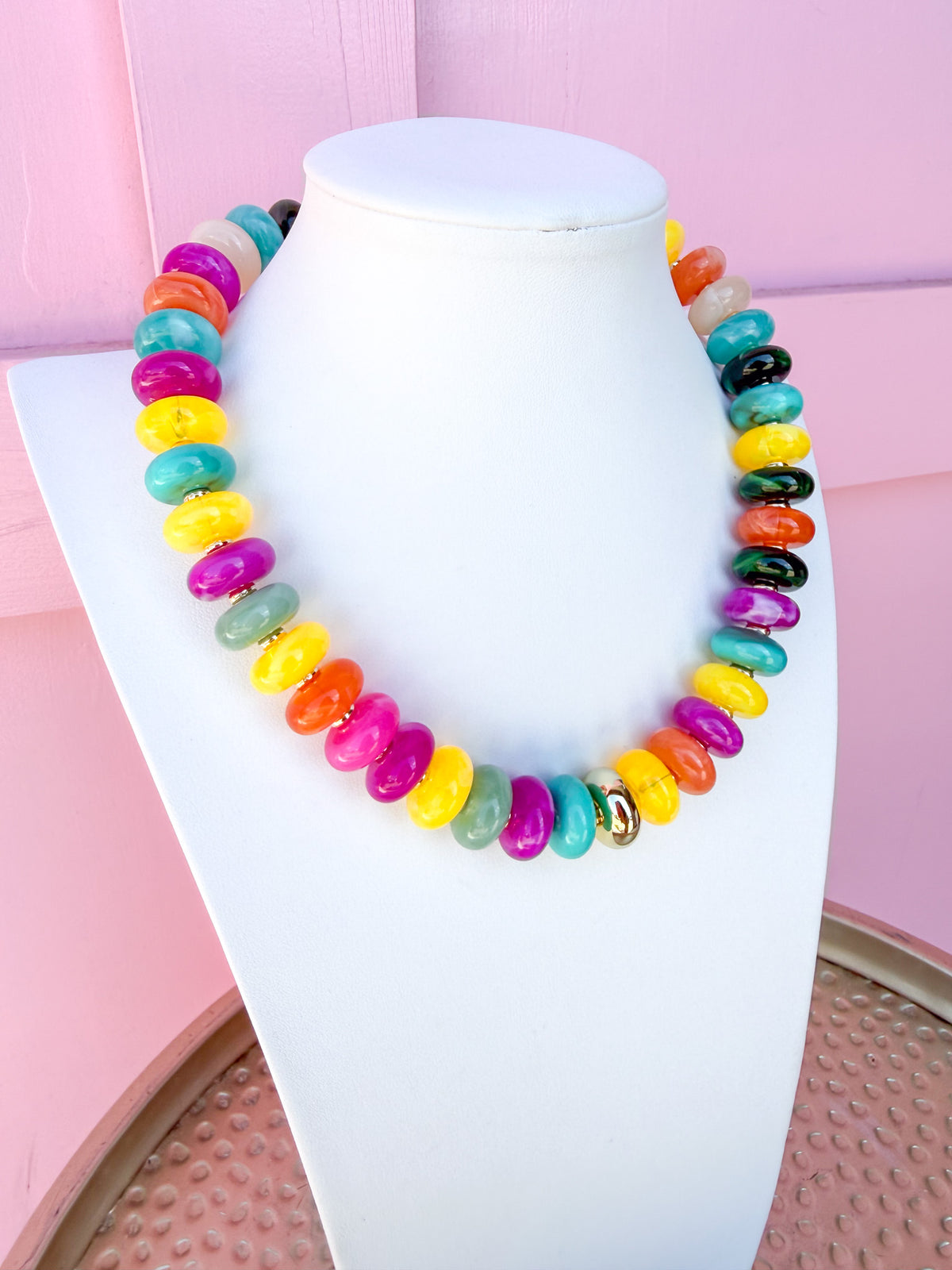 LOVE LEMON LANE | Round Disc Beaded Necklace - 20mm - Multi