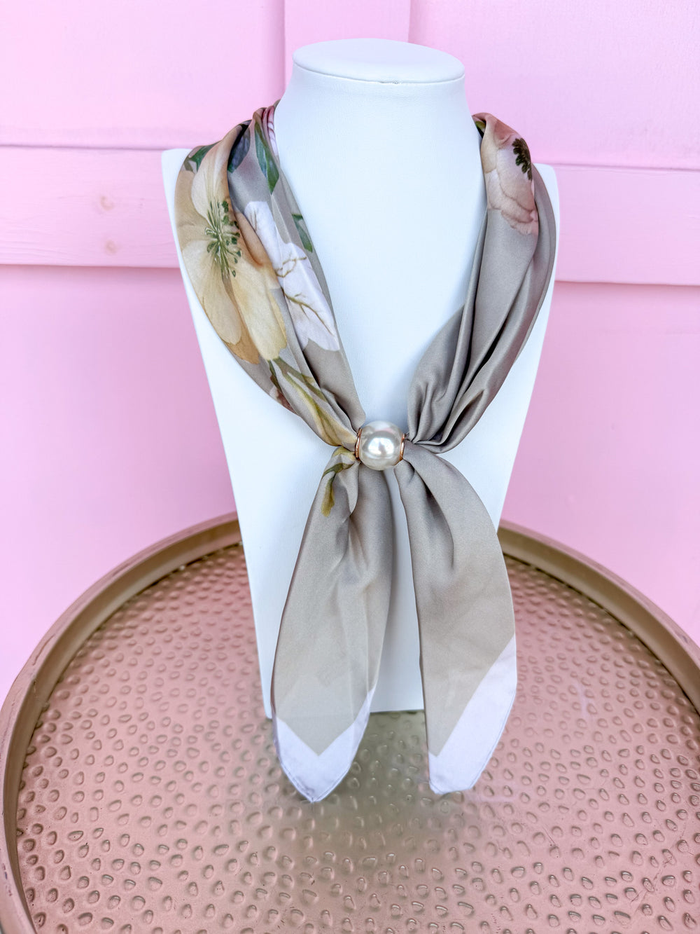 Autumn Petals Floral Scarf Necklace - Yellow/Tan