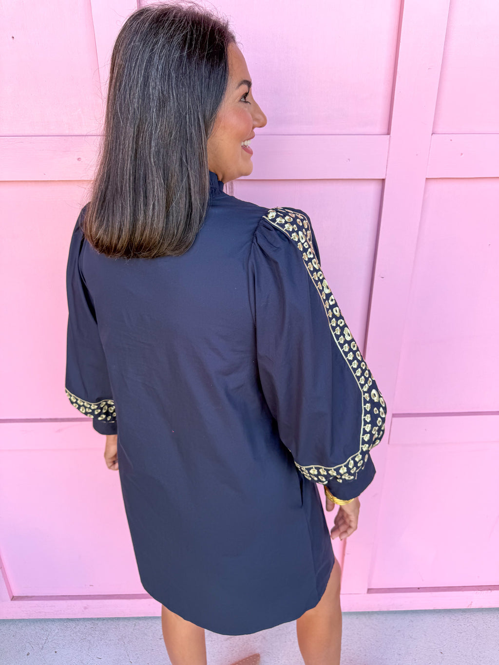 Jincy's Womens Boutique Chic Embroidered Leopard Mini Dress Navy Everyday Wear Jodifl B51105