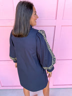 Jincy's Womens Boutique Chic Embroidered Leopard Mini Dress Navy Everyday Wear Jodifl B51105