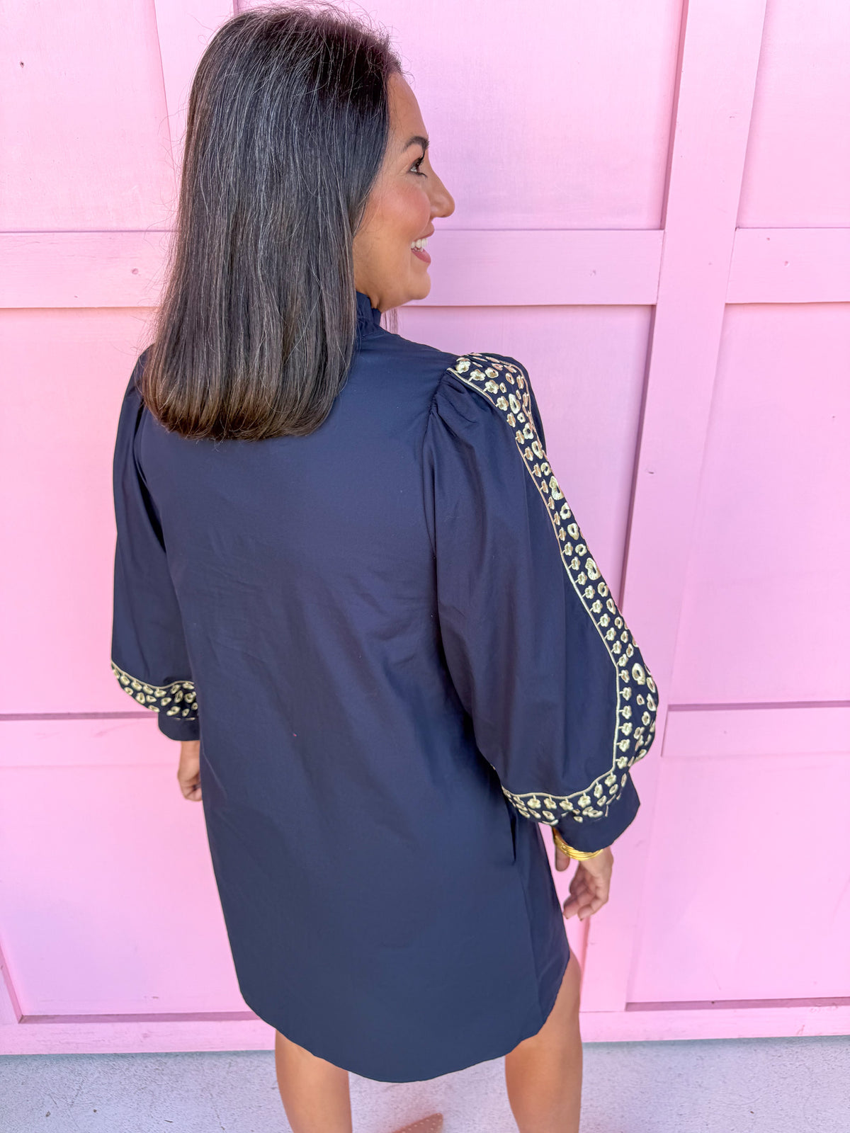 Jincy's Womens Boutique Chic Embroidered Leopard Mini Dress Navy Everyday Wear Jodifl B51105