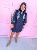 Jincy's Womens Boutique Chic Embroidered Leopard Mini Dress Navy Everyday Wear Jodifl B51105