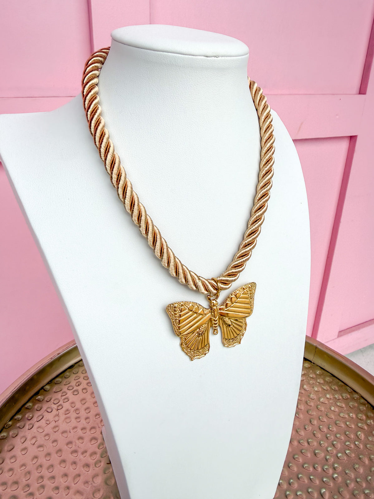 LOVE LEMON LANE | Corded Butterfly Necklace - Beige