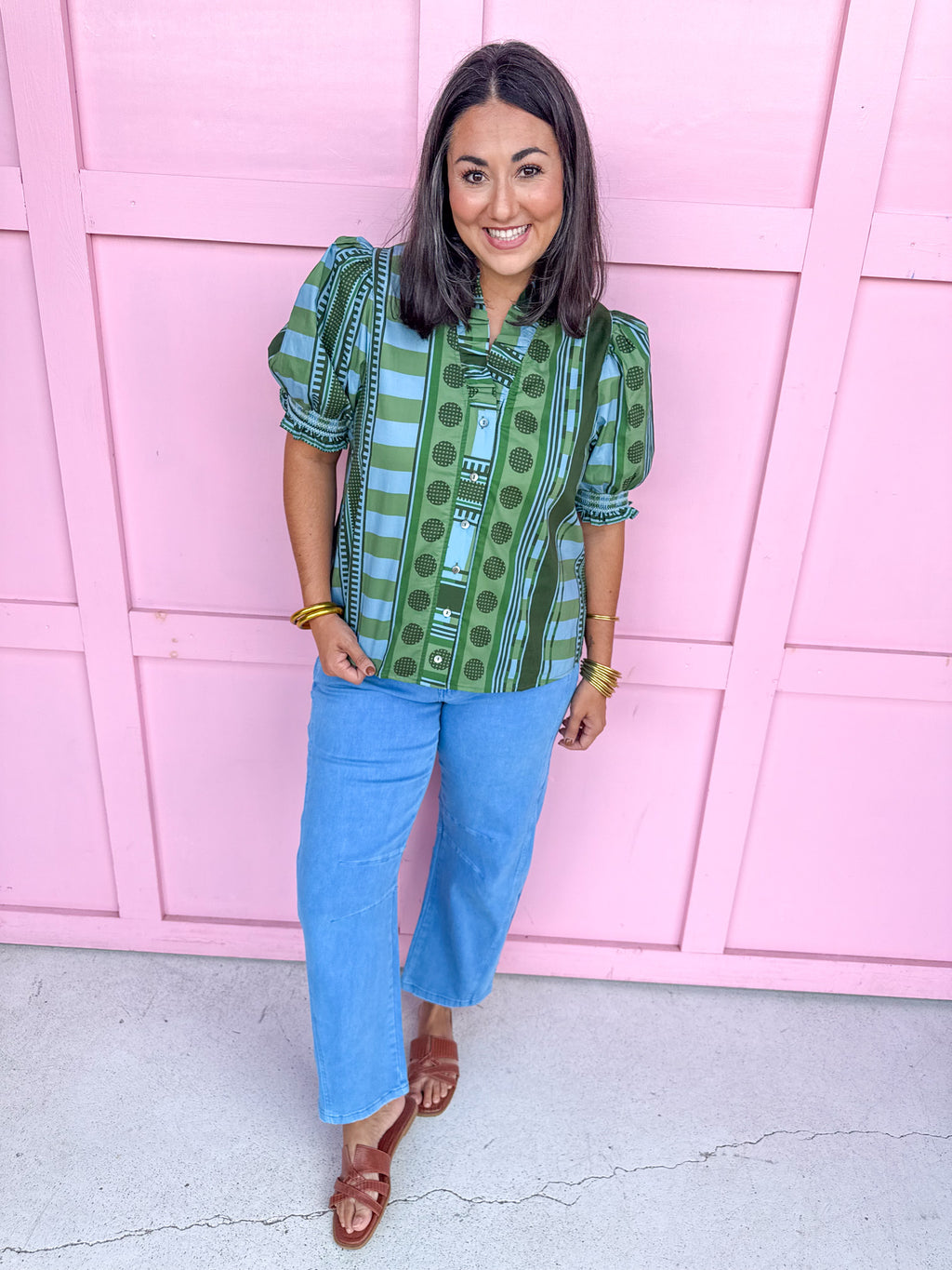 Stripe Meets Dot Top - Green