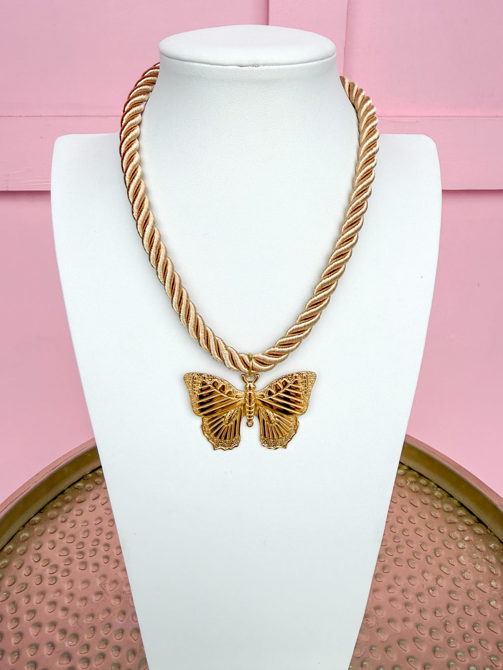 LOVE LEMON LANE | Corded Butterfly Necklace - Beige