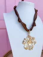 Everlasting Bloom Scarf Necklace - Brown