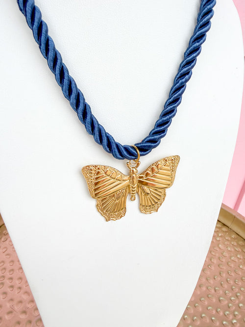 LOVE LEMON LANE | Corded Butterfly Necklace - Navy