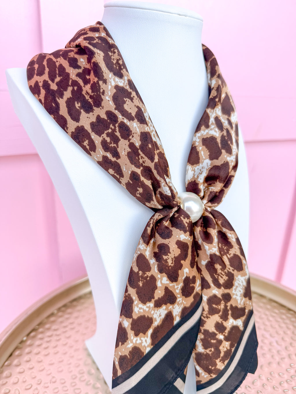 Leopard Print Scarf Necklace - Brown/Black