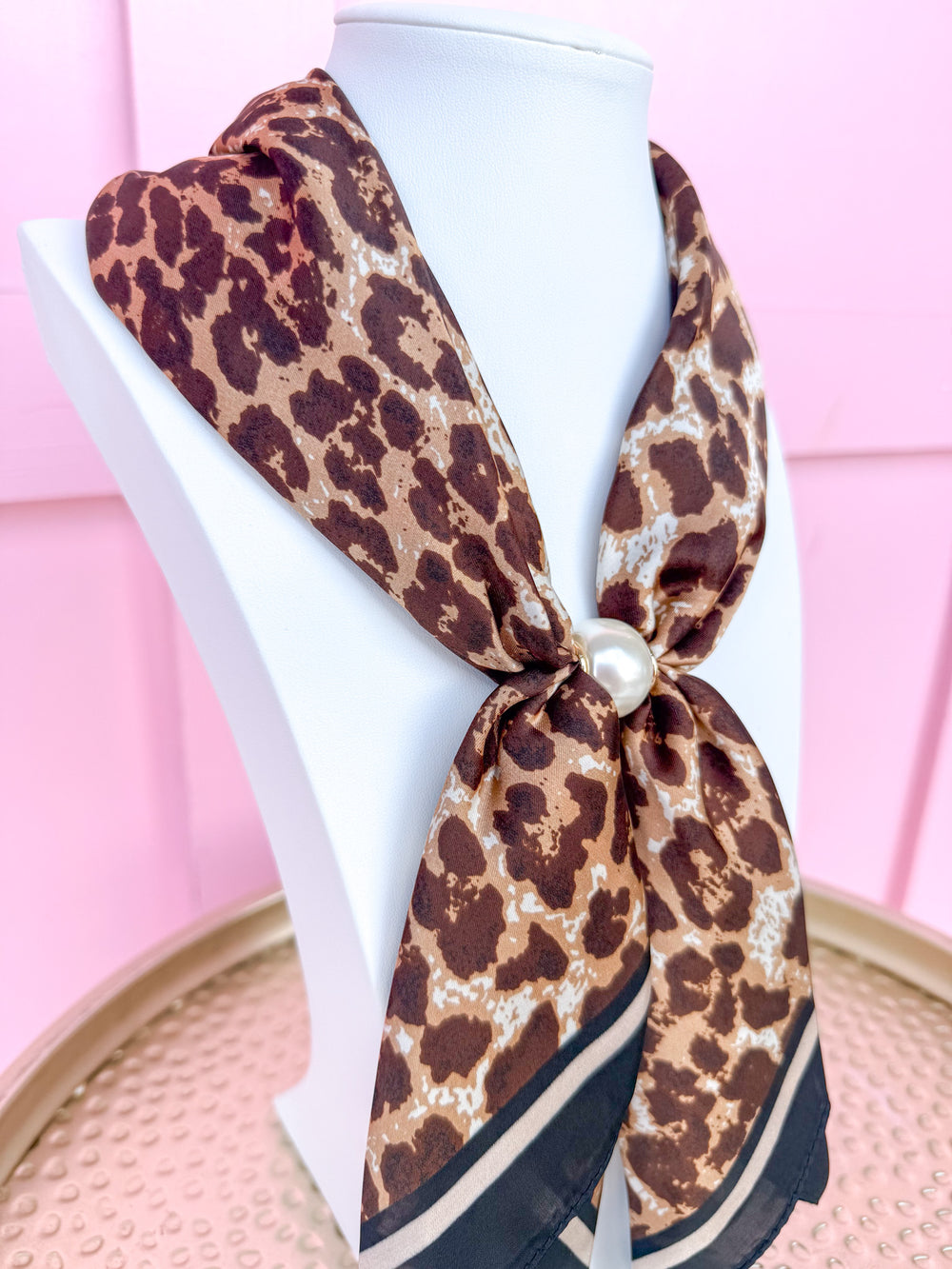 Leopard Print Scarf Necklace - Brown/Black