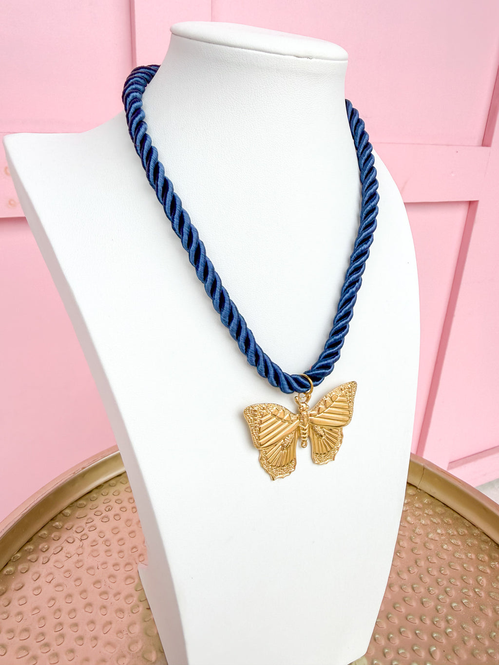 LOVE LEMON LANE | Corded Butterfly Necklace - Navy
