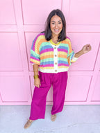 Crinkle & Stripe Wide Leg Pants - Magenta