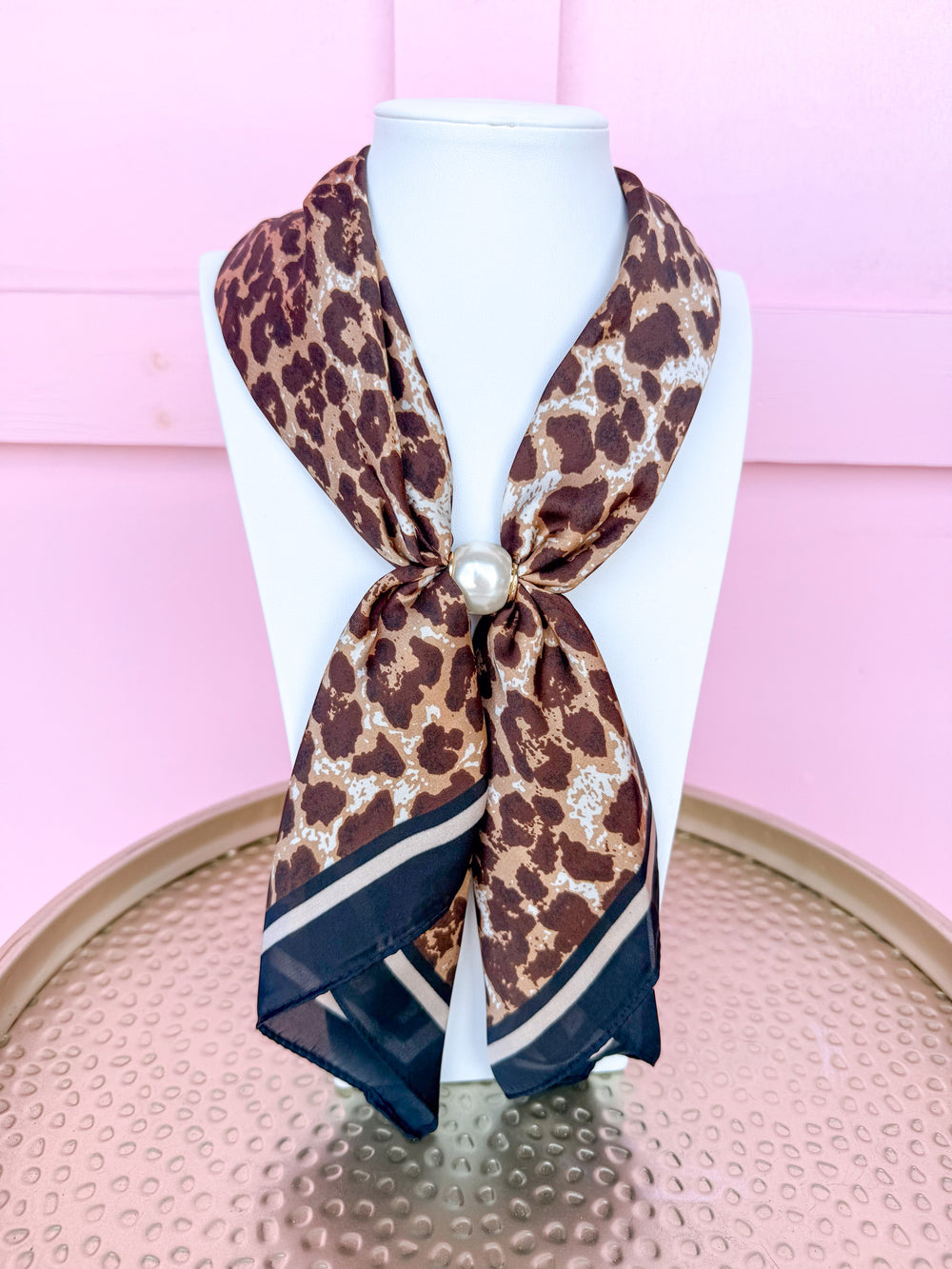 Leopard Print Scarf Necklace - Brown/Black
