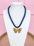 LOVE LEMON LANE | Corded Butterfly Necklace - Navy
