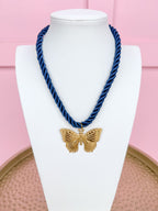 LOVE LEMON LANE | Corded Butterfly Necklace - Navy