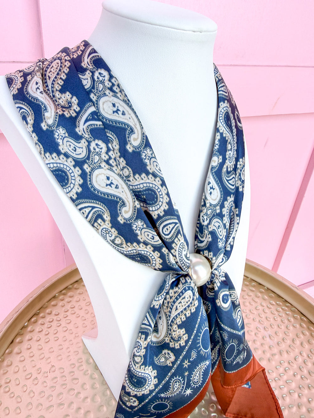 Paisley Scarf Necklace - Navy