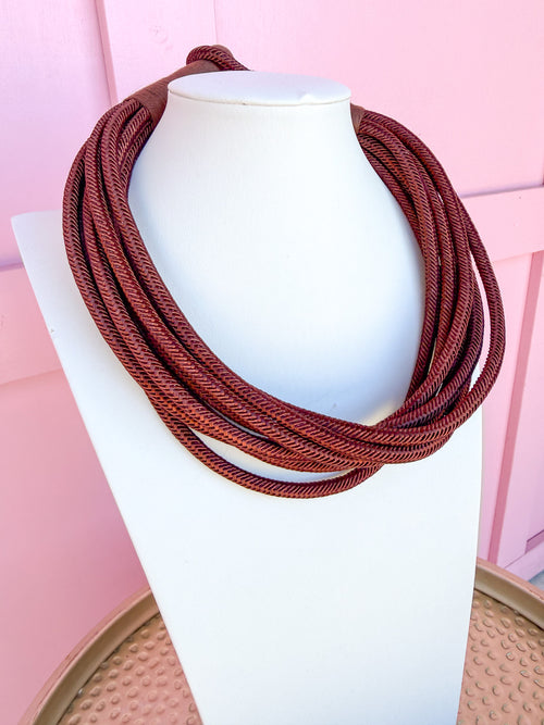 Multi Strand Slub Rope Necklace - Chocolate