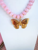 LOVE LEMON LANE | Classic Beaded Necklace - 15mm - Light Pink - Butterfly