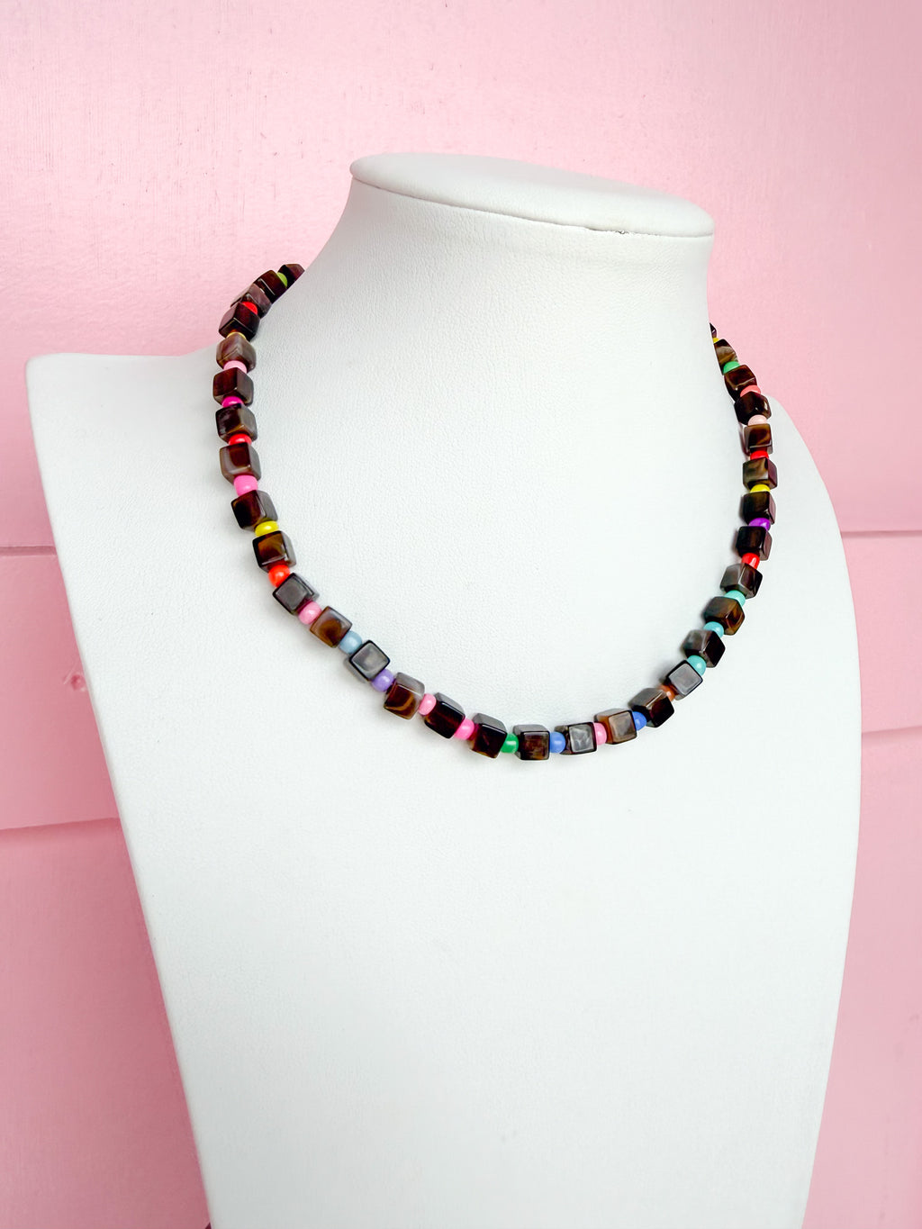 LOVE LEMON LANE | Small Square Acrylic Bead Necklace - Tortoise Multi
