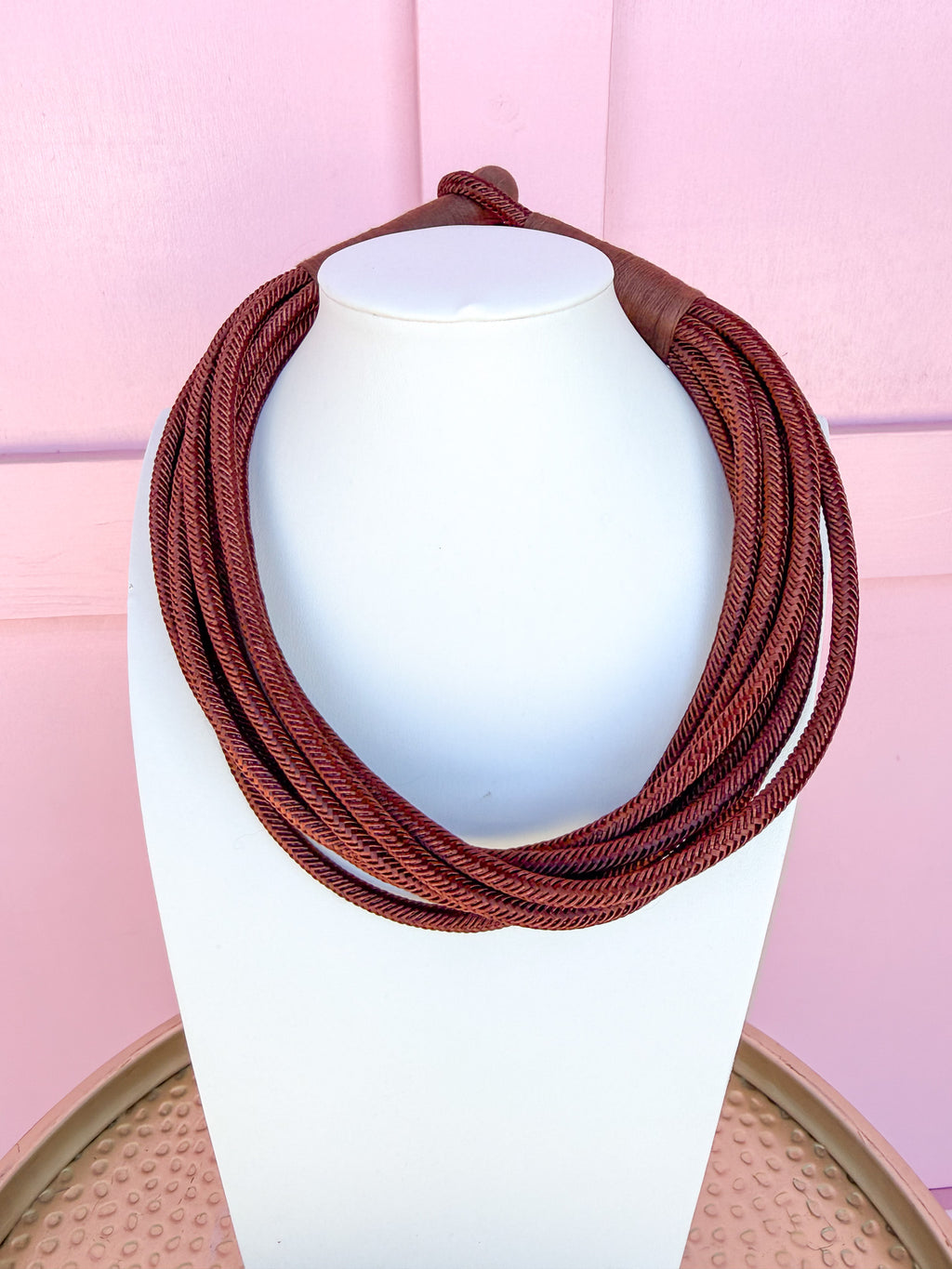 Multi Strand Slub Rope Necklace - Chocolate