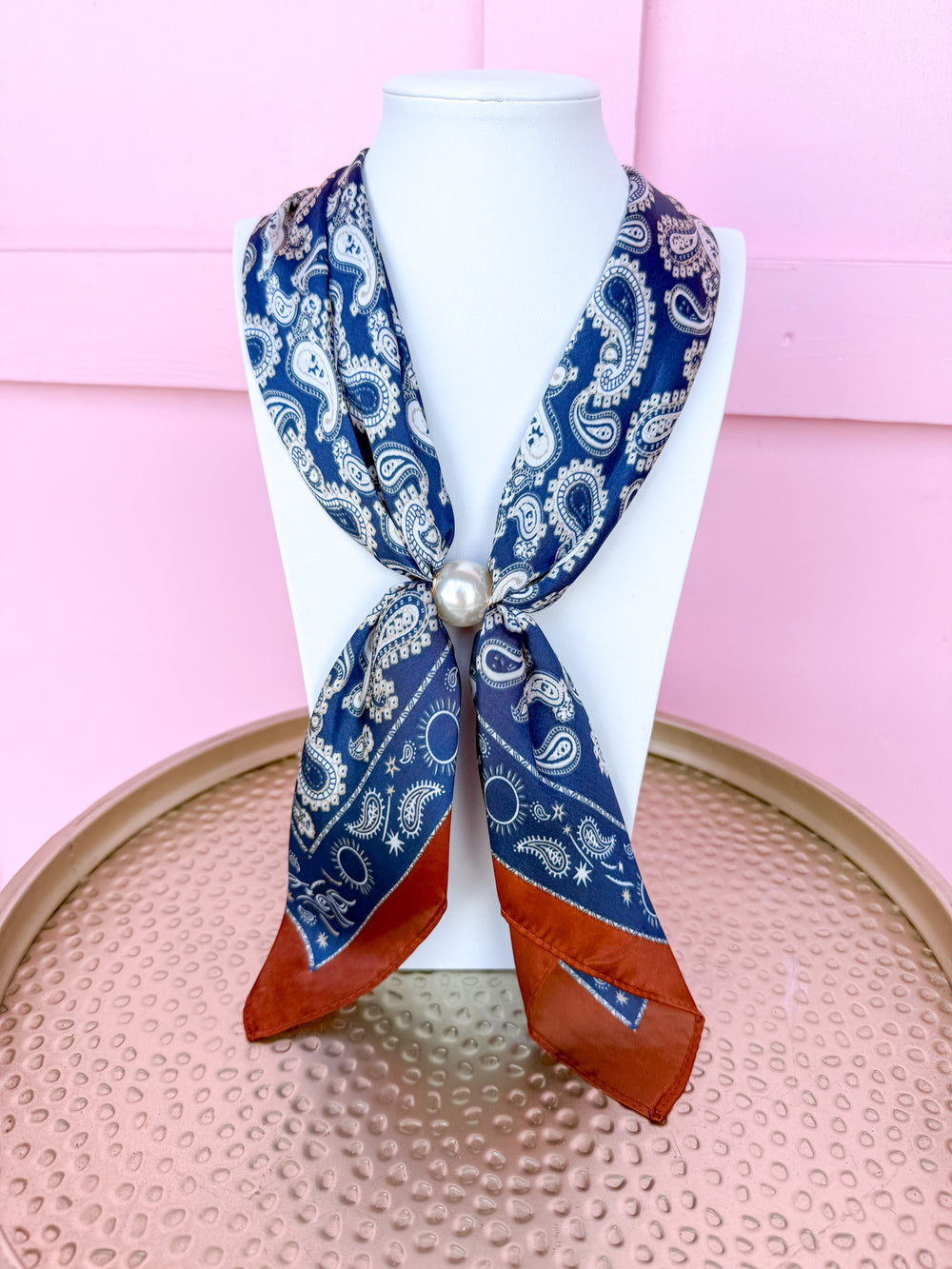 Paisley Scarf Necklace - Navy
