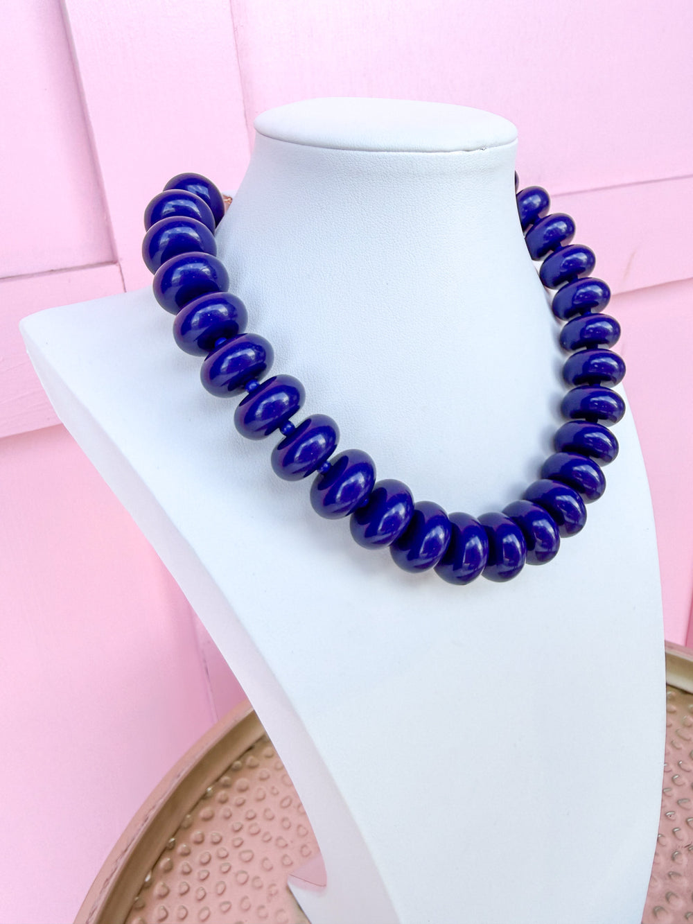 Chunky Rondelle Bead Necklace - Navy