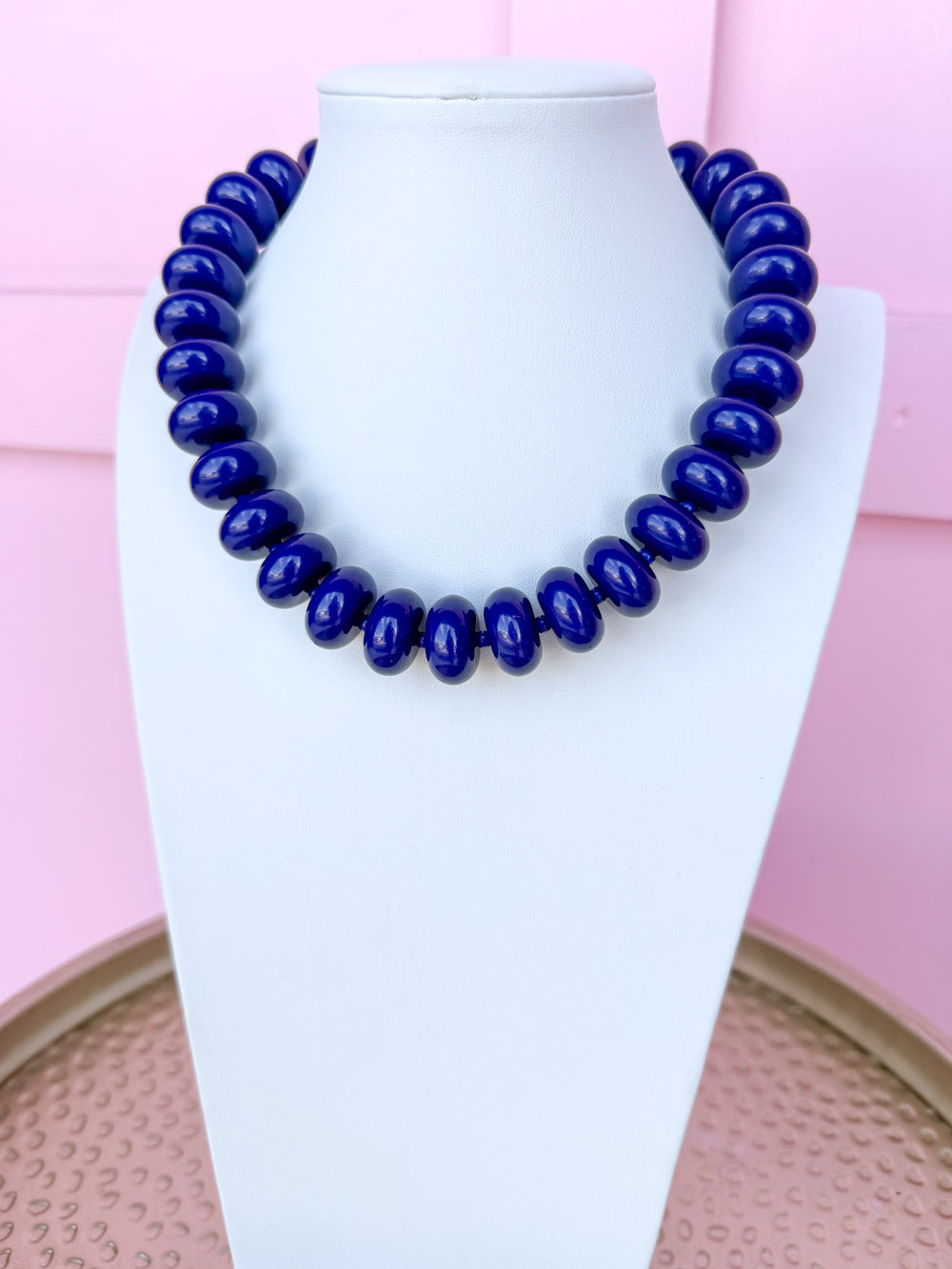 Chunky Rondelle Bead Necklace - Navy