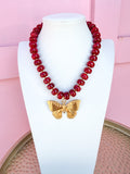 LOVE LEMON LANE | Classic Beaded Necklace - 15mm - Burgundy - Butterfly