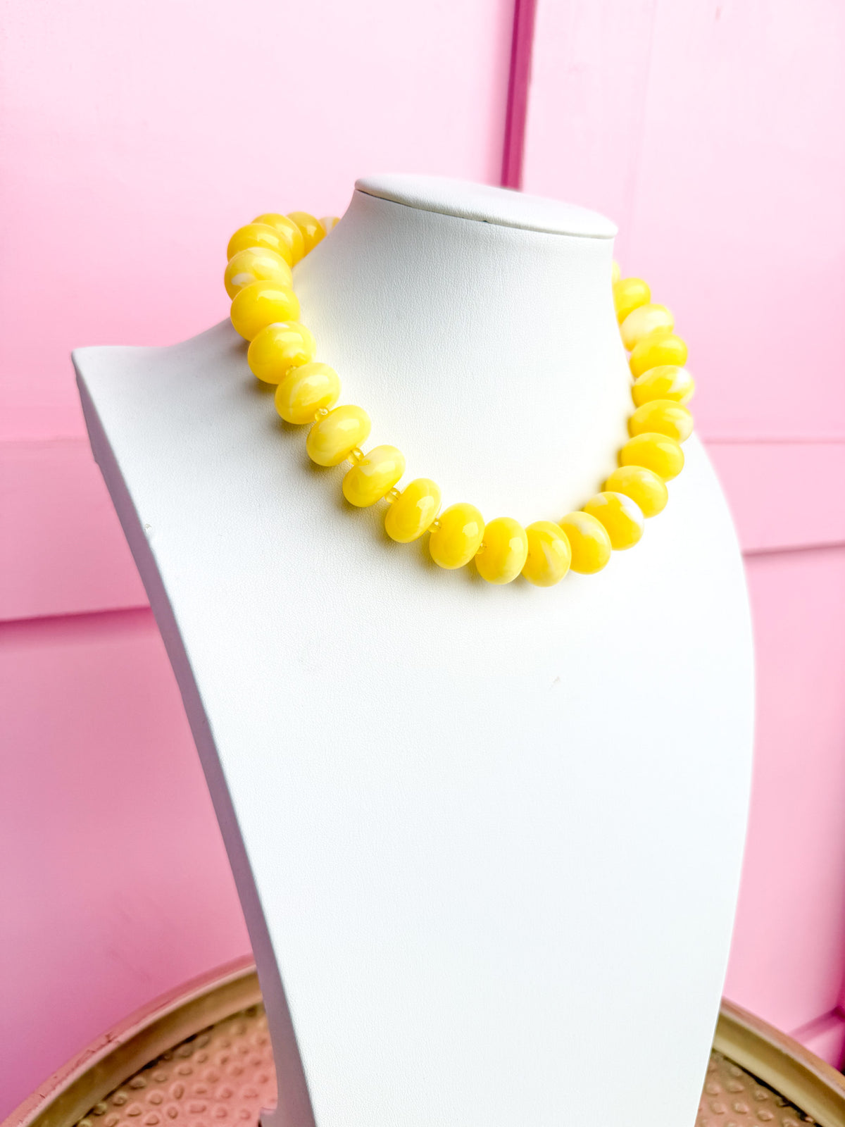 LOVE LEMON LANE | Chunky Marbled Rondelle Necklace - Yellow