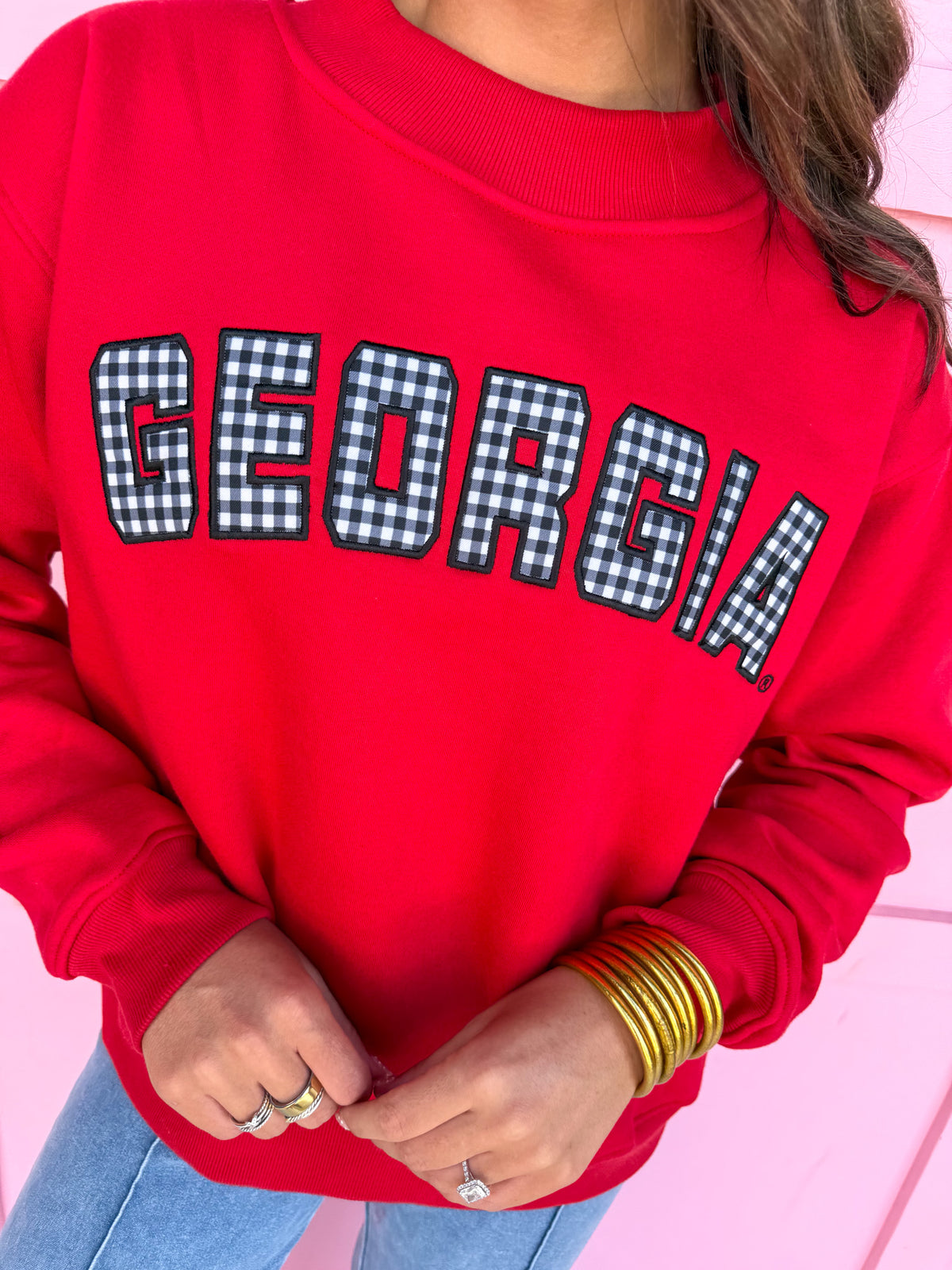 Scarlet & Gold | Mallory Georgia® Gingham Mock Neck - Red