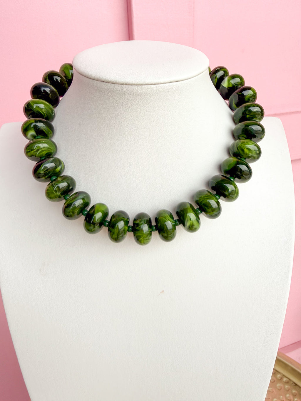 LOVE LEMON LANE | Chunky Marbled Rondelle Necklace - Olive