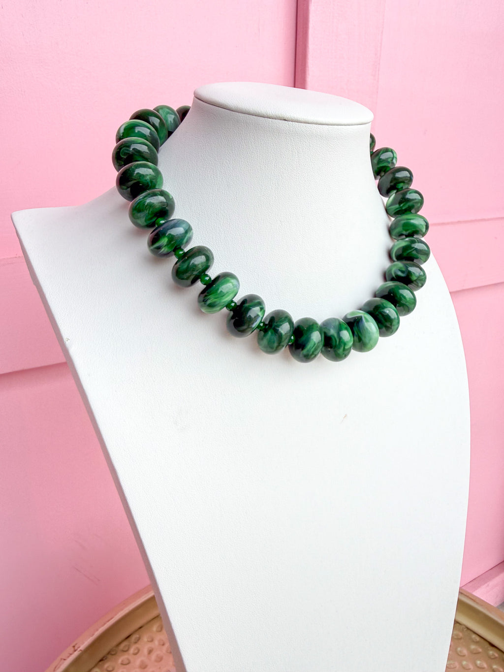 LOVE LEMON LANE | Chunky Marbled Rondelle Necklace - Emerald Green