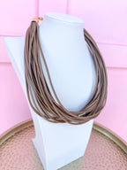 Leatherette Multi Strand Necklace - Matte Taupe
